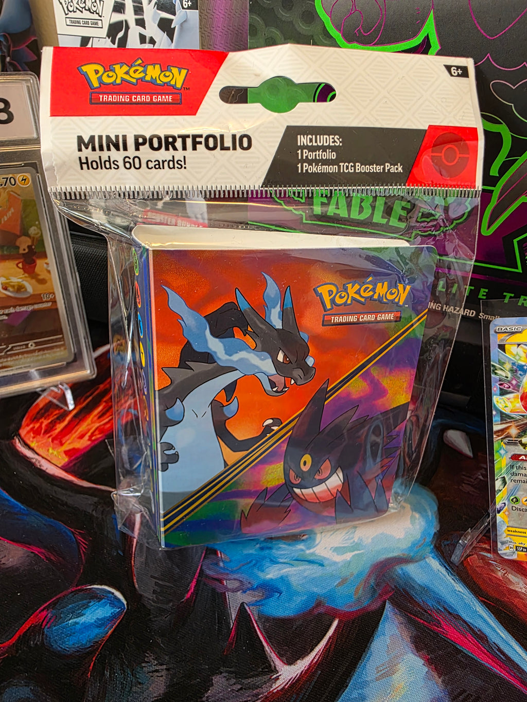 Pokemon Mini Portfolio + Booster Pack Charizard Gengar Ny Oöppnad